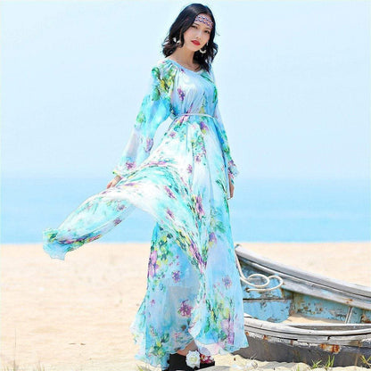 Buddha Trends Dress Baby Blue / S Floral and Flowy Chiffon Bohemian Prom Dress | Mandala