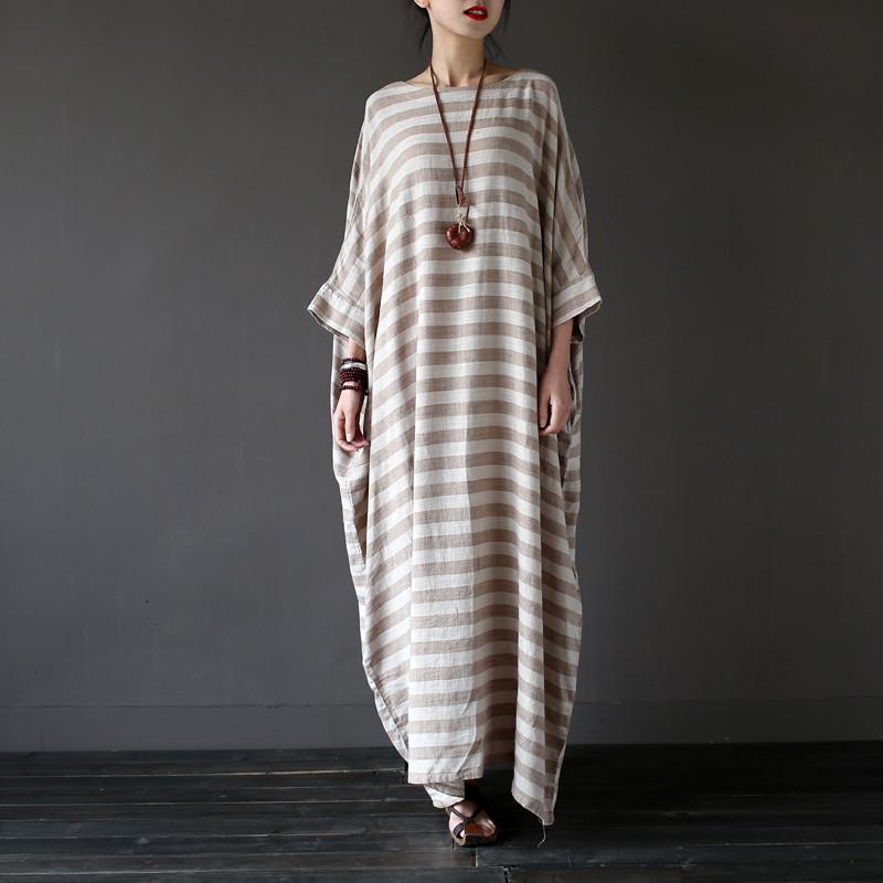 Buddha Trends Dress Beige / L Striped Oversized Maxi Dress