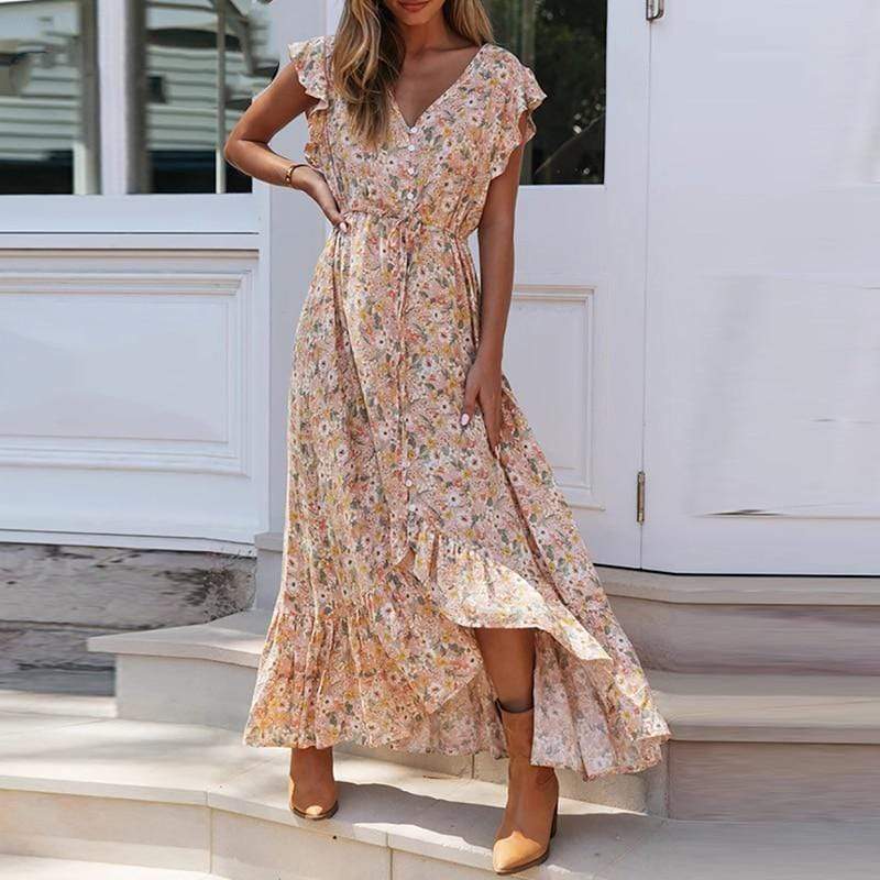 Buddha Trends Robe Beige / M Robe Maxi Gypsy Florale Southern Beauty