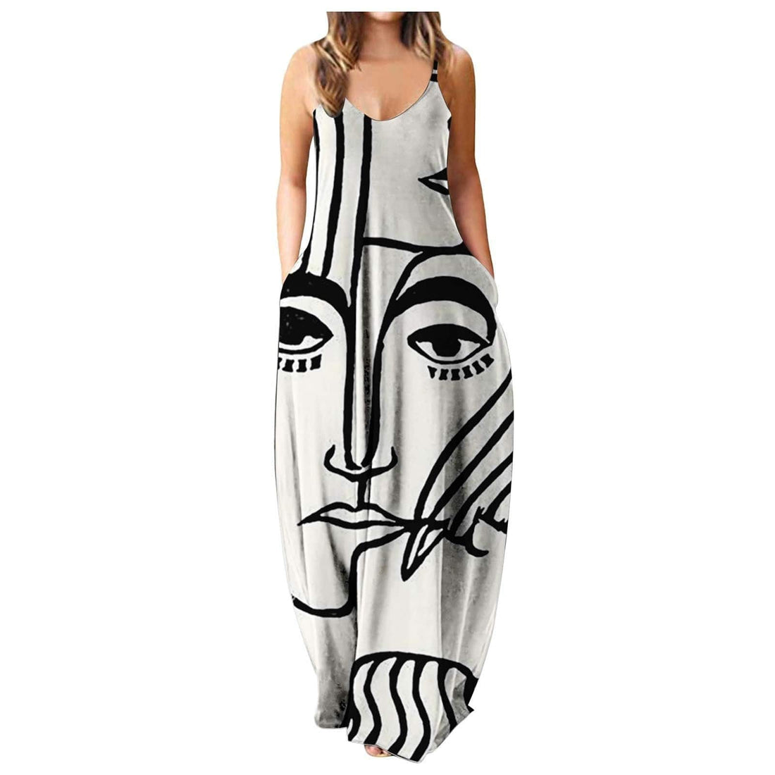 Buddha Trends Dress Beige / S Robe maxi ample en toile abstraite