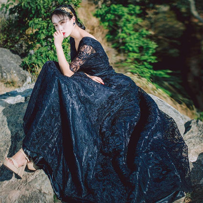 Black Embroidered Lace Boho Chic Maxi Dress | Mandala