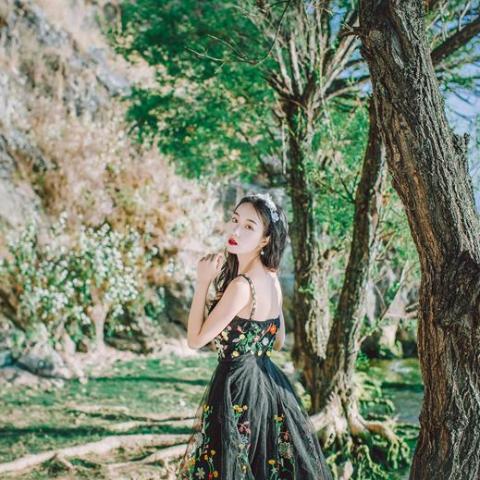 Φόρεμα Buddha Trends Μαύρο Floral κεντητό φόρεμα | Μάνταλα