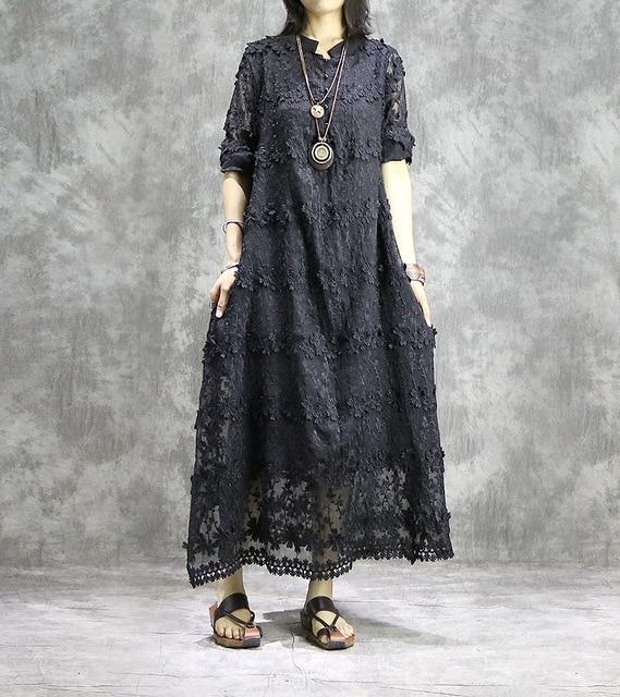 Buddha Trends Dress Black / One Size Asymmetrical Lace Midi Dress