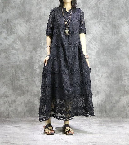 Buddha Trends Dress Black / One Size Asymmetrical Lace Midi Dress