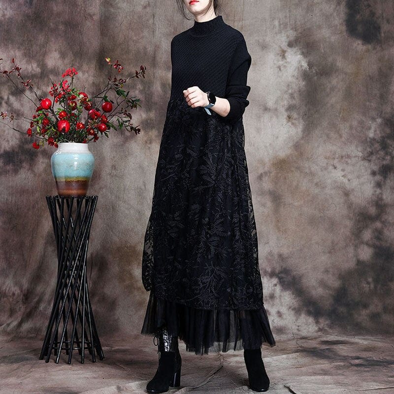 Buddha Trends Dress Black / One Size Floral Melody Asymmetrical Dress | Nirvana