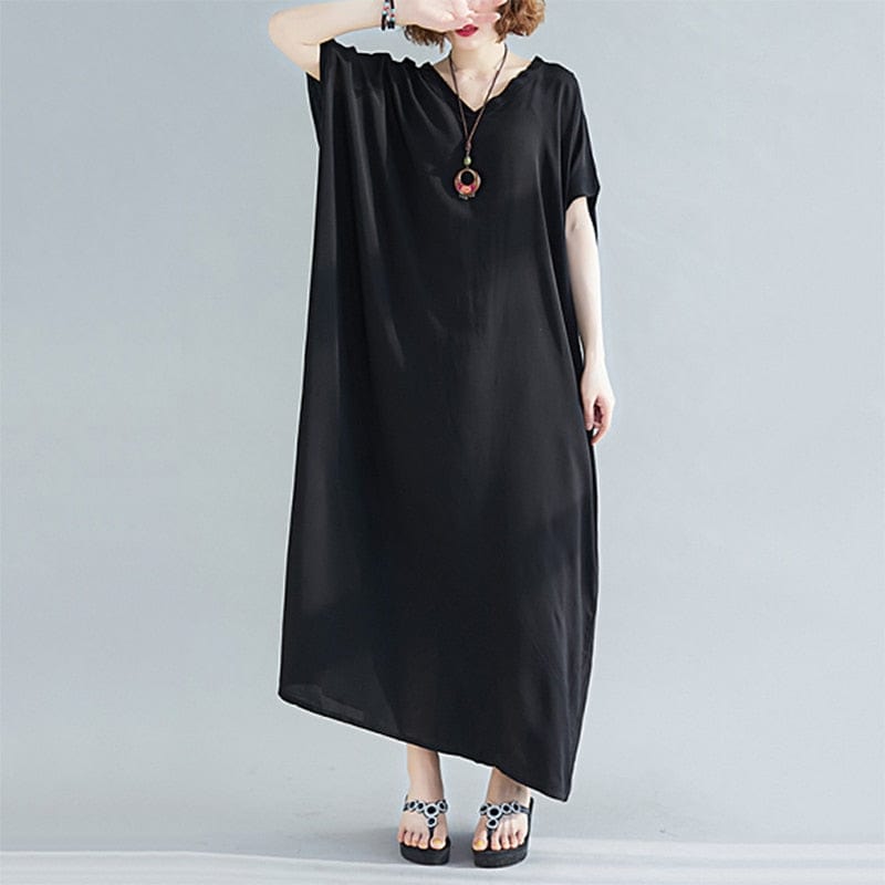 Buddha Trends Dress Black / One Size V-Neck Batwing Sleeve Solid Robe