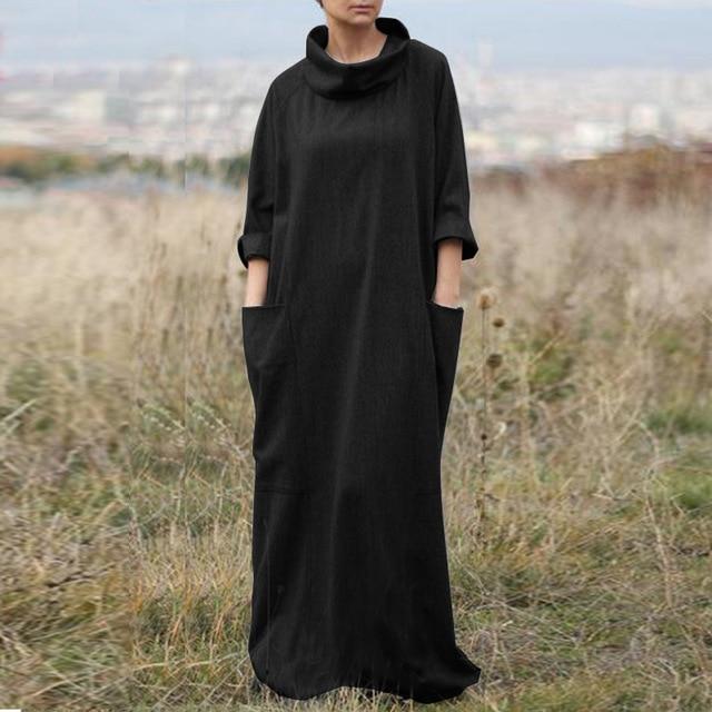 Buddha Trends Dress Black / S Alpha State Loose Turtleneck Maxi Dress