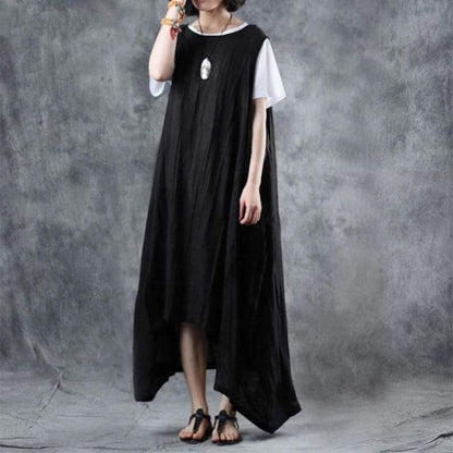 Φόρεμα Buddha Trends Μαύρο / S Ασύμμετρο Αμάνικο Μίντι Φόρεμα