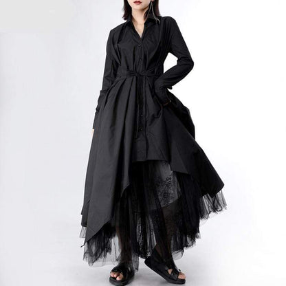 Buddha Trends Dress noir / S Robe chemise asymétrique à col en V | Millennials
