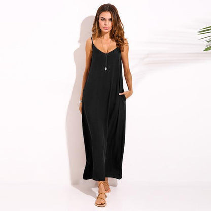 Buddha Trends Dress Black / S Boho V Neck Sleeveless Beach Dress