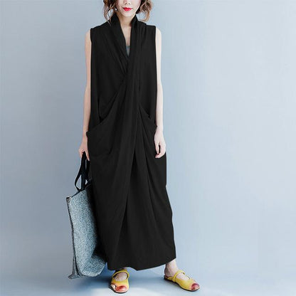 Φόρεμα Buddha Trends Μαύρο / S Cross-Wrap Αμάνικο Maxi φόρεμα