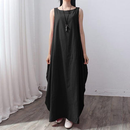 Buddha Trends Dress Hitam / S Longgar Tanpa Lengan Maxi Dress