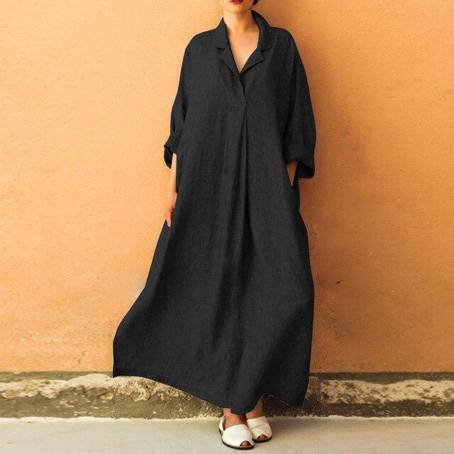 Buddha Trends Dress Robe chemise maxi surdimensionnée noire / S