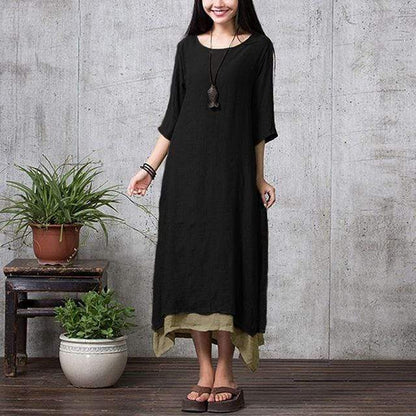 Buddha Trends Dress Noir / Robe bohème superposée surdimensionnée XXL