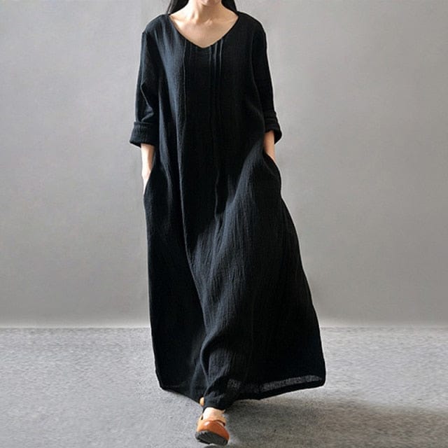 Buddha Trends Dress Noir / XXXL Vintage Gypsy Maxi Dress