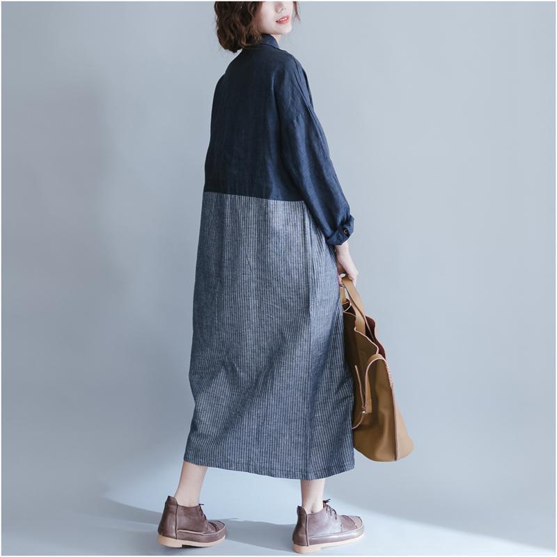 Blue and Grey A-Line Casual Dress