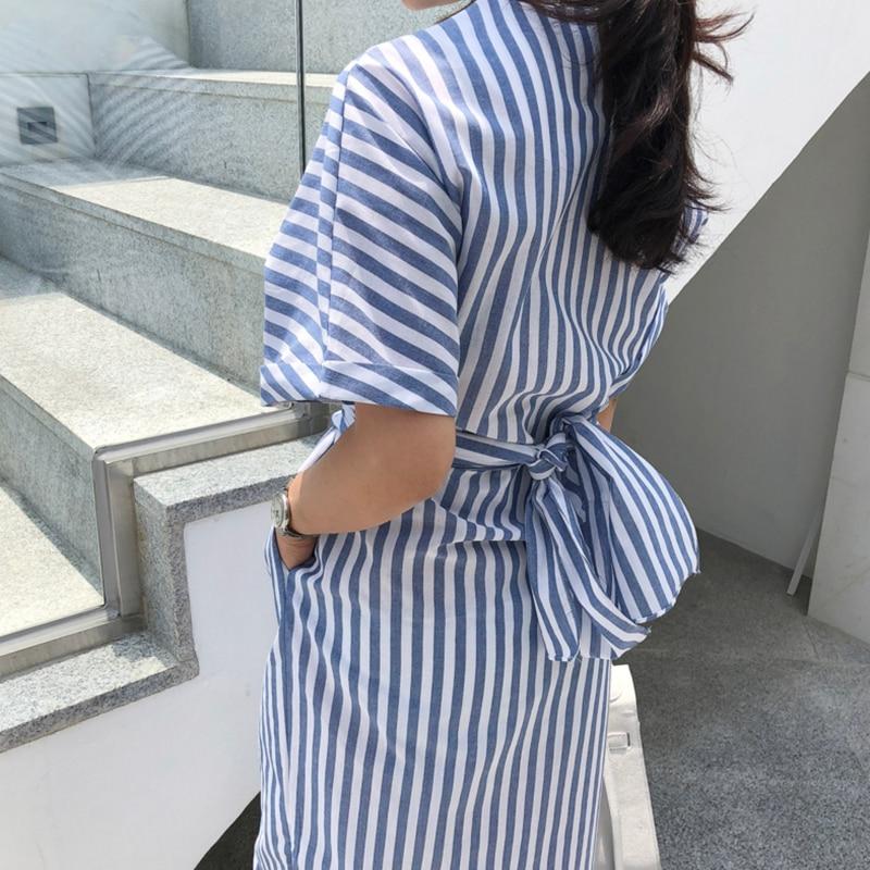 Buddha Trends Dress Blue and White Striped Bandage Dress