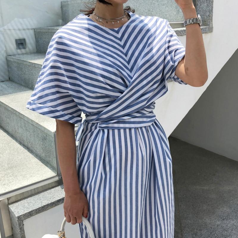 Buddha Trends Dress Blue and White Striped Bandage Dress