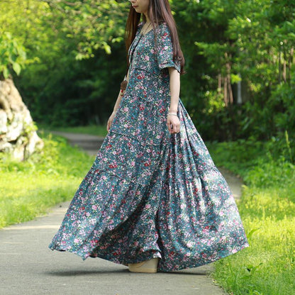 Buddha Trends Kleid Blau / M Floral Bohemian Hippie Kleid