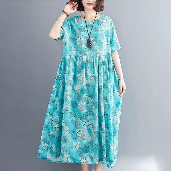 Μπλε Φόρεμα Buddha Trends / Μίντι Φόρεμα με φλοράλ πλισέ Ohashi One Size