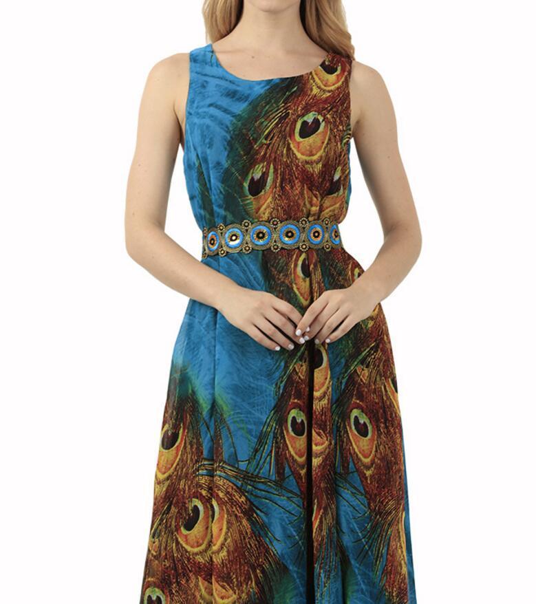 Buddha Trends Dress Blue Peacock Chiffon Boho Maxi Dress