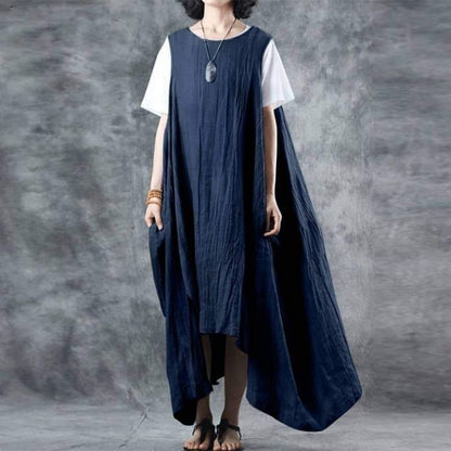 Buddha Trends Dress Bleu / S Robe mi-longue asymétrique sans manches