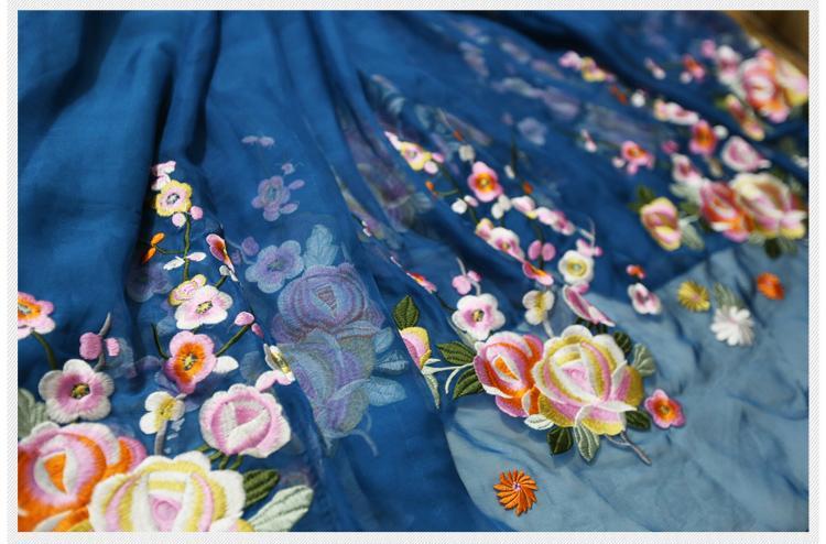 Blue Sapphire Floral Embroidered Bohemian Prom Dress | Mandala
