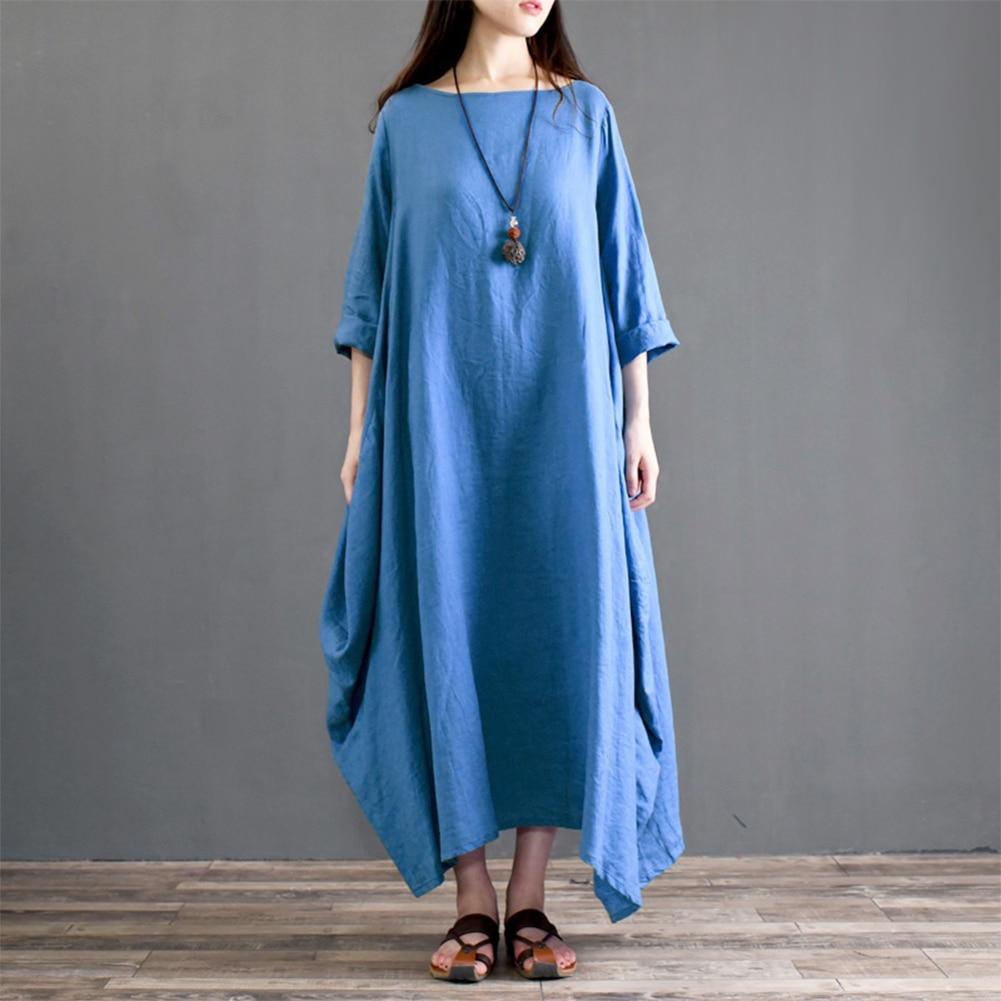فستان بوذا تريندز أزرق / XXL فستان ماكسي كبير الحجم غير متماثل