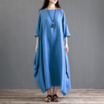 Le tendenze del Buddha vestono il maxi vestito oversize blu / XXL asimmetrico