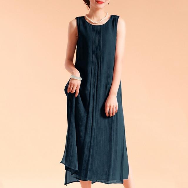 Buddha Trends Dress Blue / XXL Casual Chic Sleeveless Midi Dress