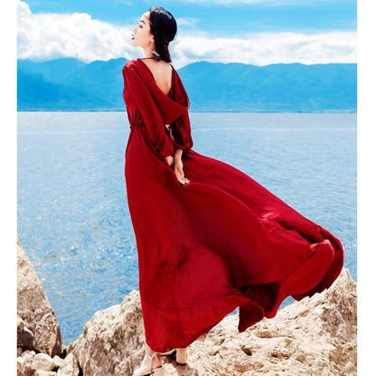 Buddha Trends Kleid Boho Chic rückenfreies High-Low-Kleid mit V-Ausschnitt | Mandala