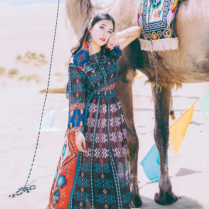 Φόρεμα Boho Flare Sleeve Tribal Chiffon | Μάνταλα - - Τάσεις του Βούδα