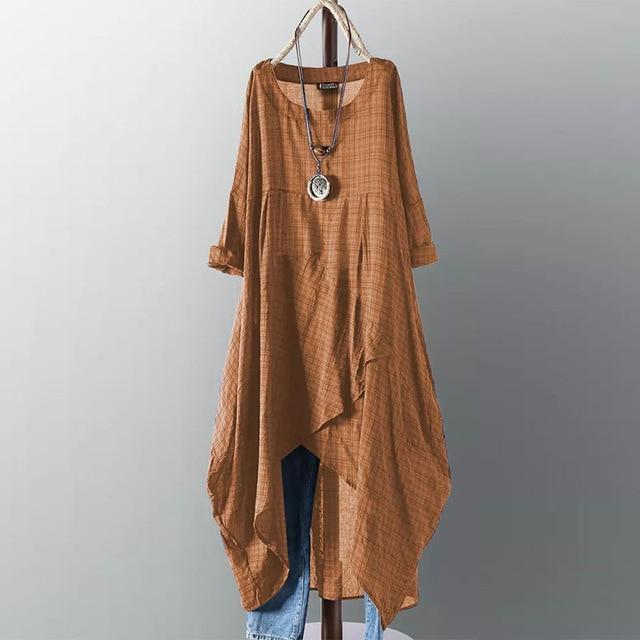 Buddha Trends Dress Brown / 4XL Casualowa asymetryczna koszula z długim rękawem