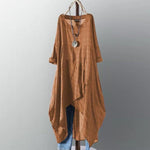 Buddha Trends Dress Brown / 4XL Casual Long Sleeve Asymmetrical Shirt Dress