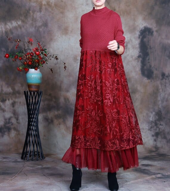 Buddha Trends Dress Burgundy / One Size Floral Melody Asymmetrical Dress | Nirvana