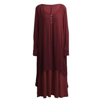 Φόρεμα Buddha Trends Burgundy / XXXL Ασύμμετρο Φόρεμα Διπλής Επίστρωσης