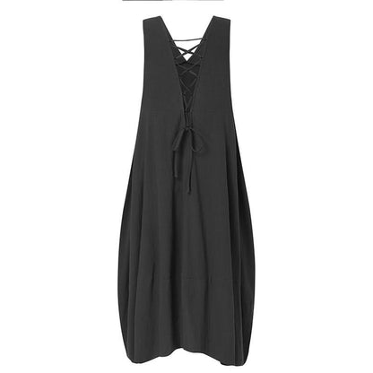 Budda Trends Dress Casualowa sukienka midi bez rękawów z dekoltem w szpic