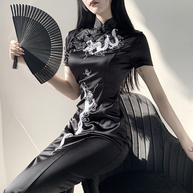 Buddha Trends Dress Chinese Dragon vyšívané šaty