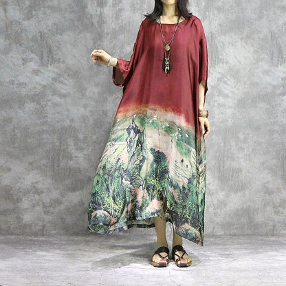 Buddha Trends Dress Chinese Landscape Gradient Midi Dress