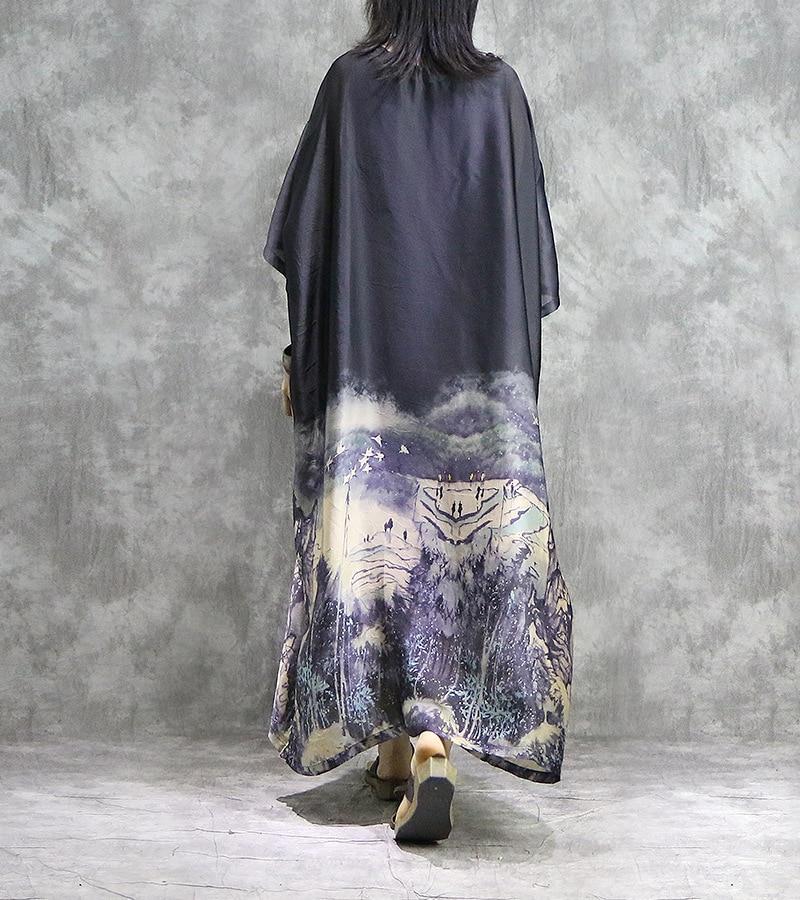 Buddha Trends Dress Chinese Landscape Gradient Midi Dress