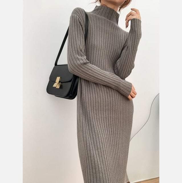 Buddha Trends Dress Coffee / One Size Jenna Solid Knitted Cotton Dress