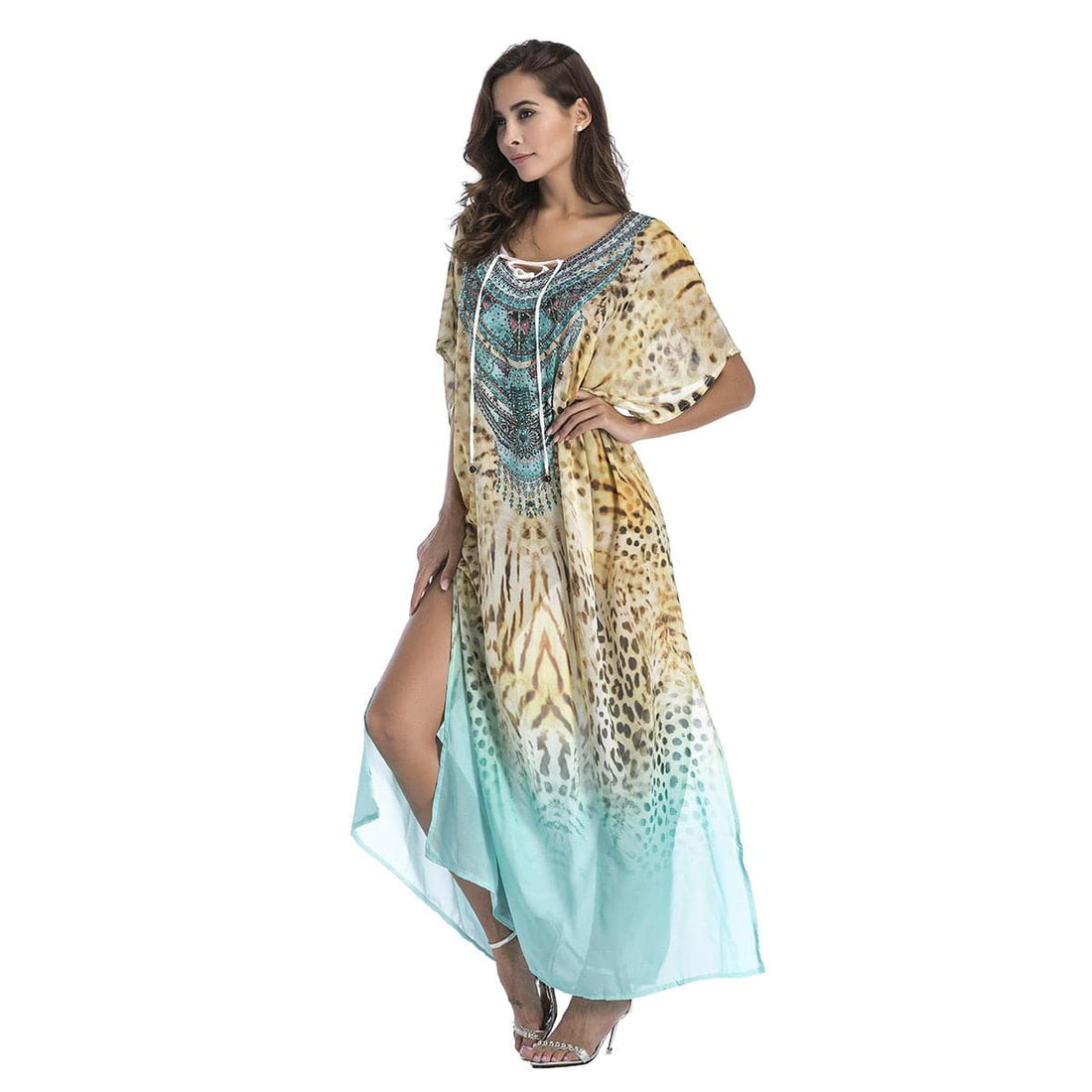 Buddha Trends Dress couleur-8 / Robe maxi de plage bohème en mousseline de soie taille unique