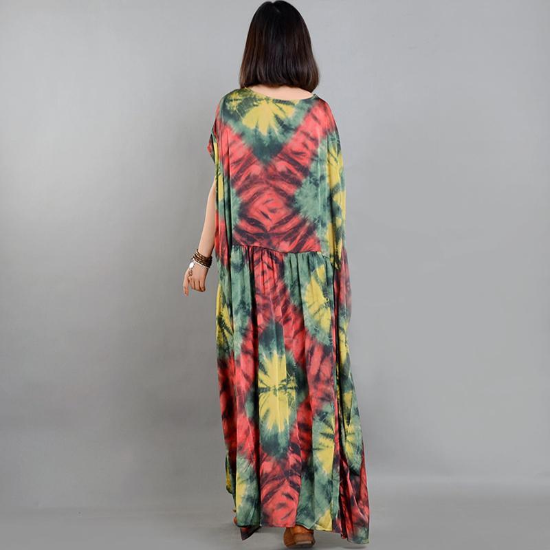 Buddha Trends Dress Colorful Short Sleeve Long Hippie Maxi Dress