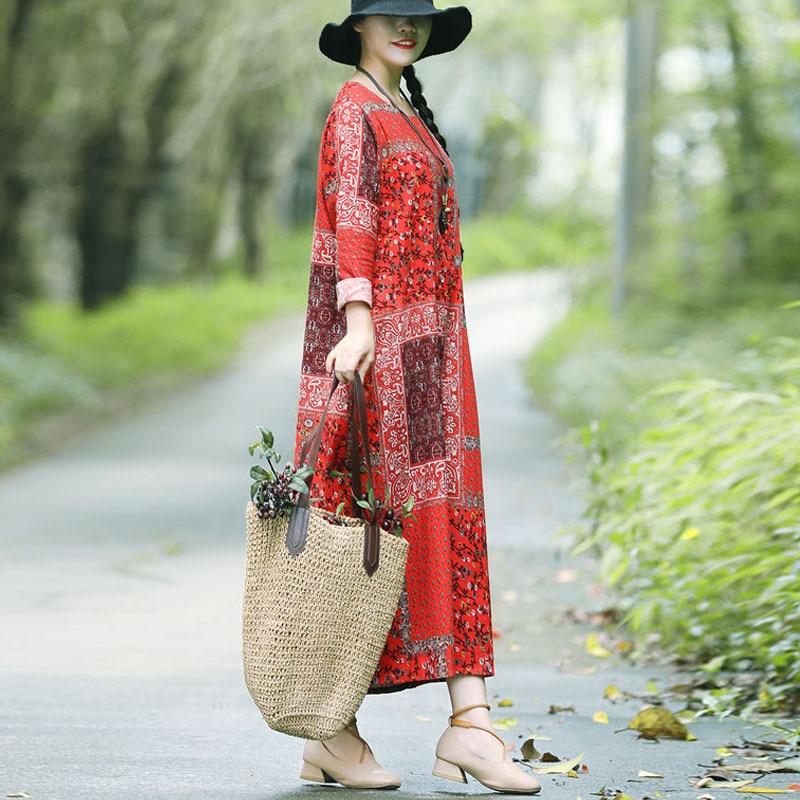 Платье миди в стиле пэчворк с принтом в сельской местности
