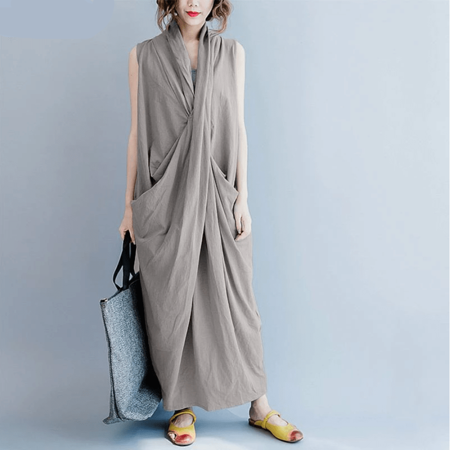 Buddha Trends Dress Cross Wrap Robe Maxi sans manches