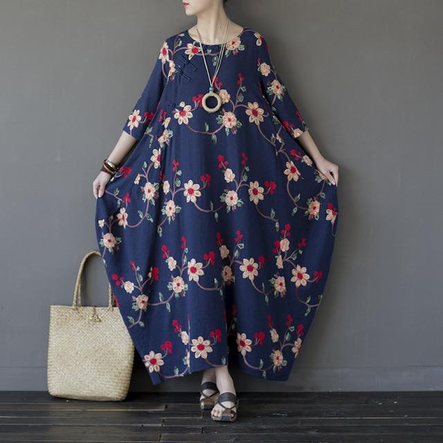 Платье макси с вышивкой с цветочным принтом
