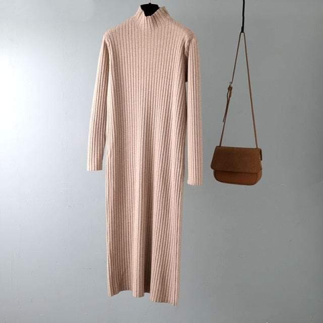 Buddha Trends Dress Dusty Pink / One Size Jenna Solid Knitted Cotton Dress