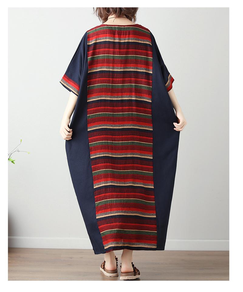 Buddha Trends Dress Elegant Striped Spliced Dress