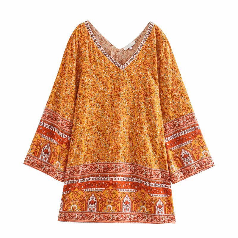 Buddha Trends Dress Ember Flare Sleeve Hippie Mini Dress