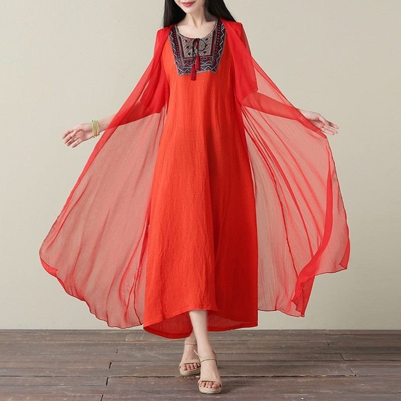 Buddha Trends Dress Výšivka Elegantní dvoudílné šaty